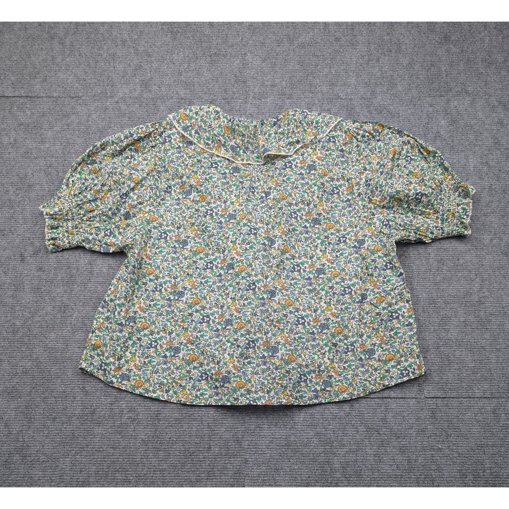 Natural Life Blouse Women Medium Floral Boho Cottage Western Ruffle Cotton Green - Picture 3 of 6